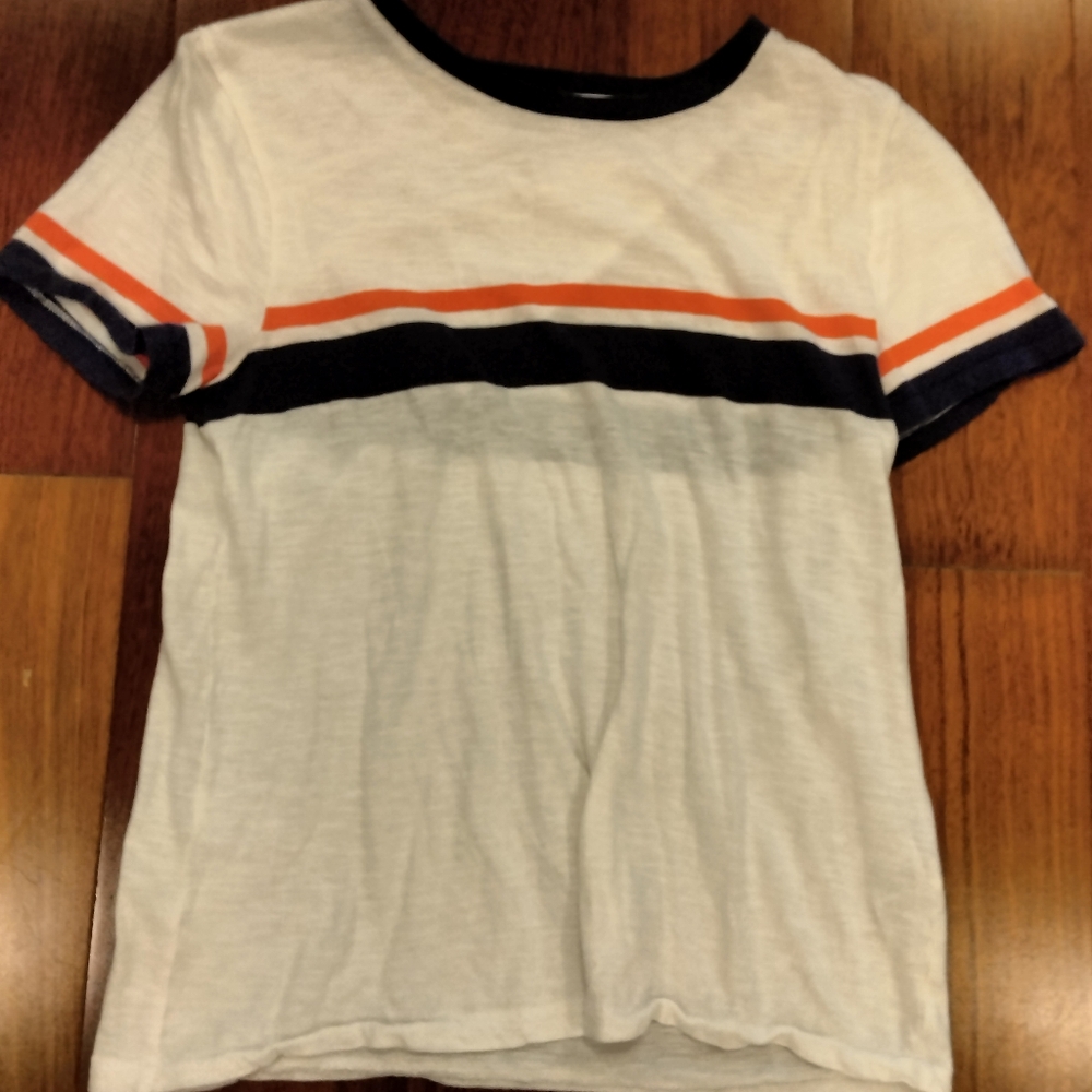 J. Crew Vintage Style White and Blue Short Sleeve Ringer Tee, Size Small